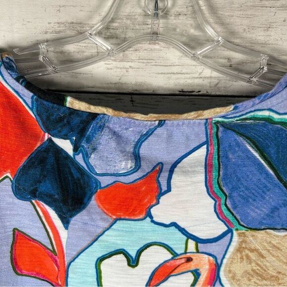 Chico’s Cotton Modal Abstract Colorful Flamingo T-shirt Top Sz 2 L - Picture 4 of 5